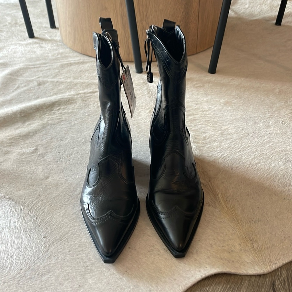 Black Zara Heeled Cowboy Boots